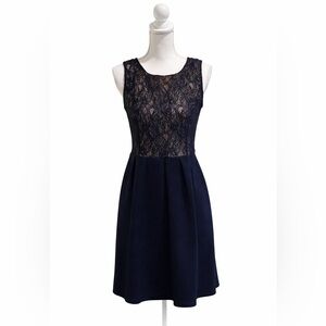 ✨ EnFocus Studio Size 8 Navy Lace Dress Nude Lining Cocktail Party Fit & Flare ✨